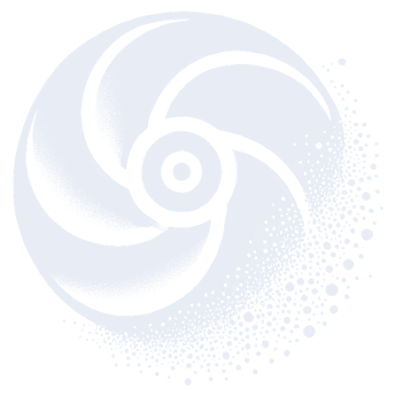 Research logo: a turbine-like swirl dispersing into particles